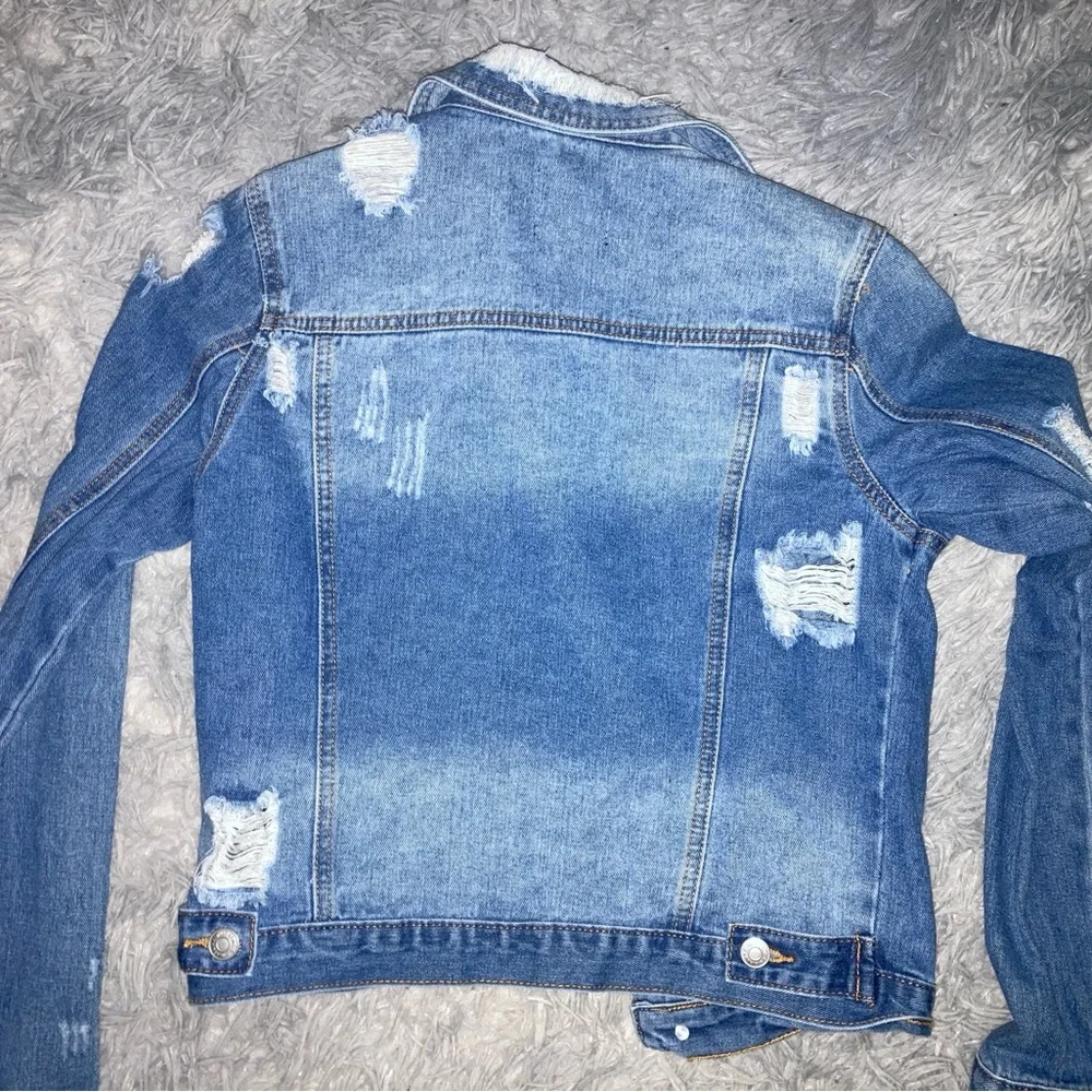 LISTING WILL BE REMOVED 4/23 Almost Famous Blue Distressed Ripped Denim Jacket - Picture 5 of 8